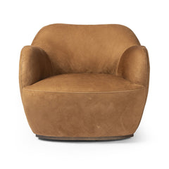 Julius Swivel Chair in Nubuck Cognac front studio view - Whats New Furniture Portland OR