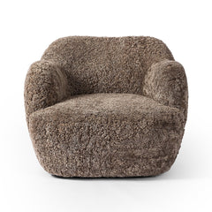 Julius Swivel Chair in Taupe Shearling front studio view - Whats New Furniture Portland OR