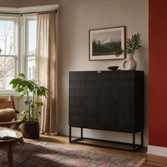 Kelby Bar Cabinet styled in Portland AlbertArts foursquare dining room - Whats New Furniture