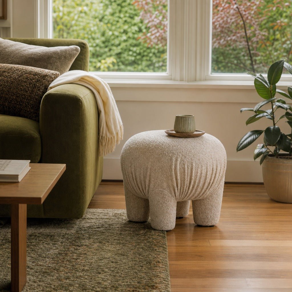 Kiko Ottoman styled in Portland Sellwood cottage living room - Whats New Furniture