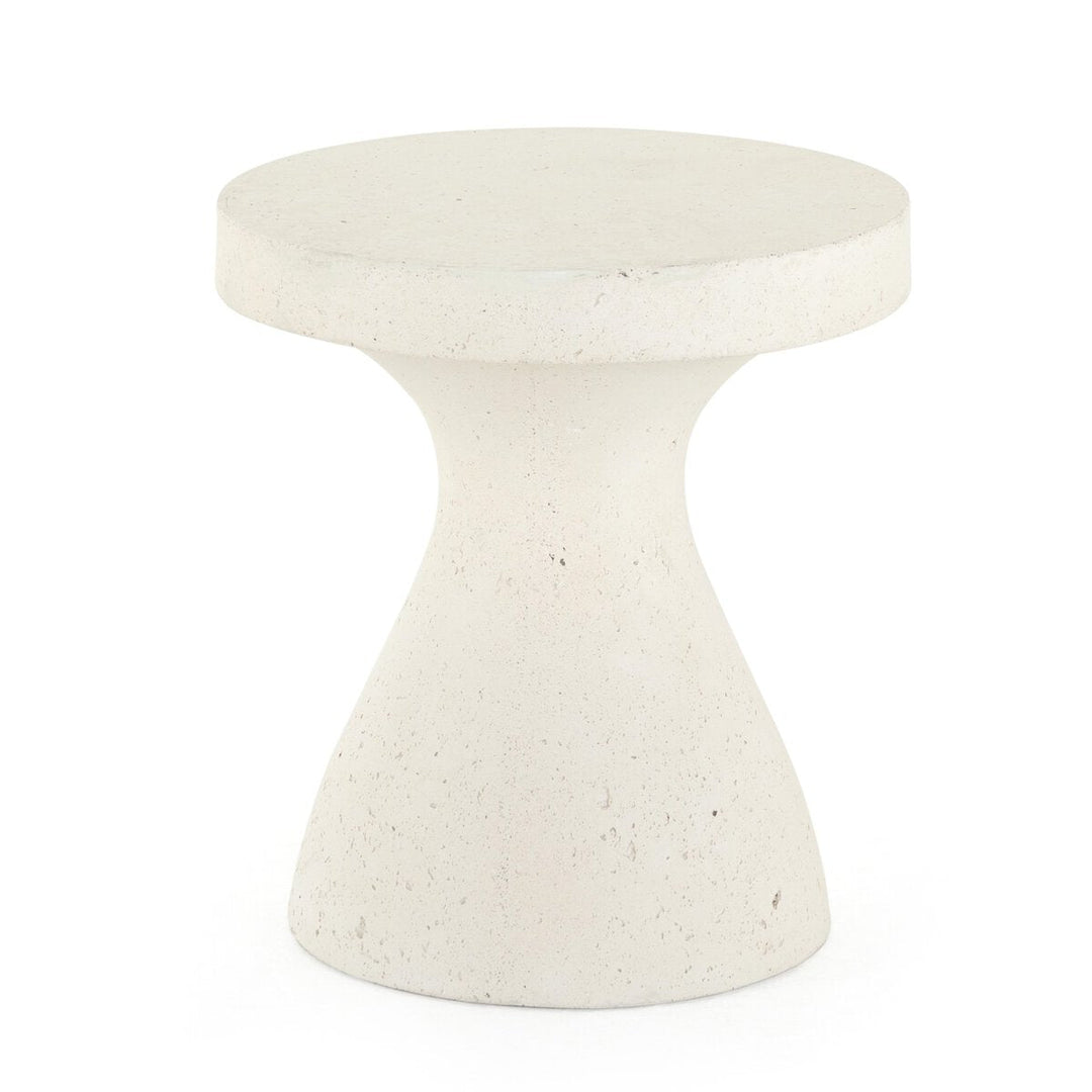 Koda Outdoor End Table in Textured White front studio view - Whats New Furniture Portland OR