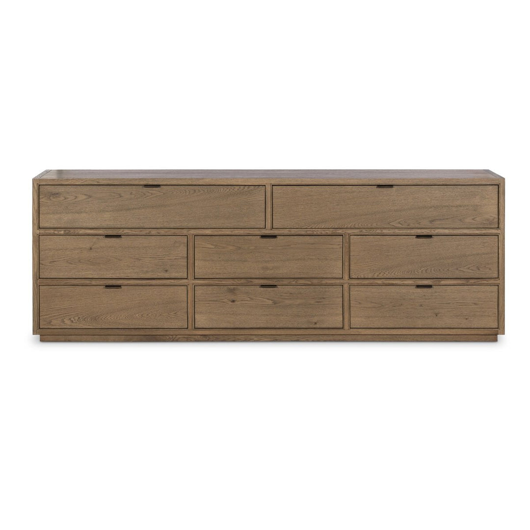 Kodo 8 Drawer Dresser in Light Brown Oak front studio view - Whats New Furniture Portland OR