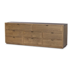 Kodo 8 Drawer Dresser in Light Brown Oak three-quarter studio view - Whats New Furniture Portland OR
