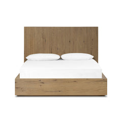Leo Bed in Rustic Light Natural Oak / Rustic Light Natural Oak Veneer / Queen front studio view - Whats New Furniture Portland OR