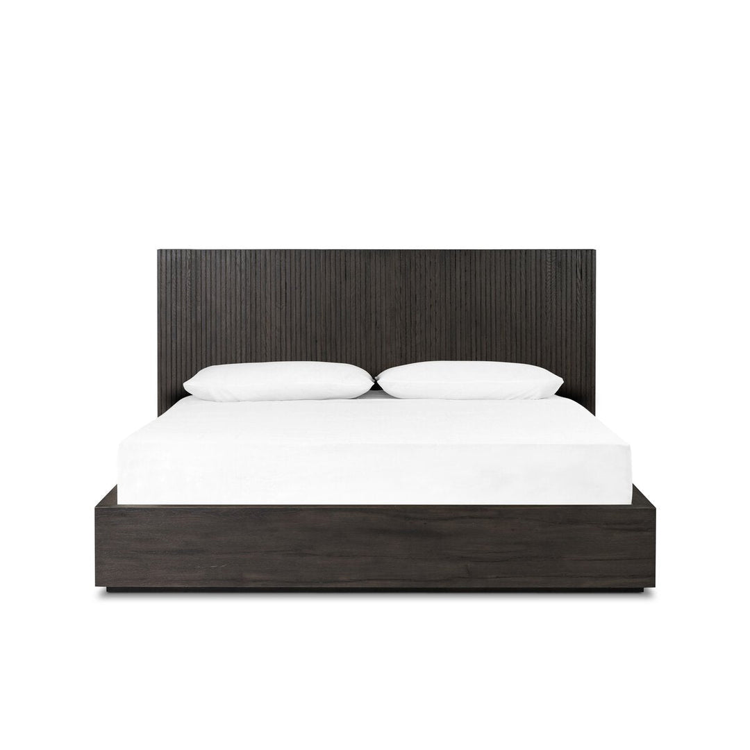 Leo Bed in Smoked Black / Smoked Black Veneer / King front studio view - Whats New Furniture Portland OR