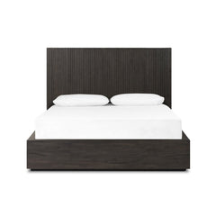 Leo Bed in Smoked Black / Smoked Black Veneer / Queen front studio view - Whats New Furniture Portland OR