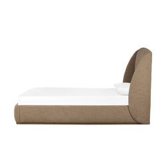 Maeve Bed in Laken Taupe side studio view - Whats New Furniture Portland OR
