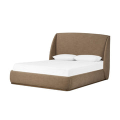Maeve Bed in Laken Taupe three-quarter studio view - Whats New Furniture Portland OR