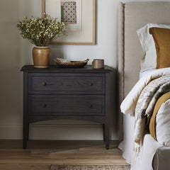 Maggie Nightstand in Smoked Black Oak Veneer back studio view - Whats New Furniture Portland OR