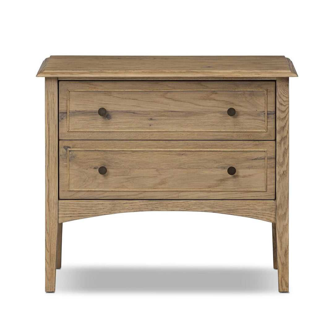 Maggie Nightstand in Aged Smoked Oak Resawn front studio view - Whats New Furniture Portland OR