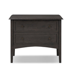Maggie Nightstand in Smoked Black Oak Veneer front studio view - Whats New Furniture Portland OR