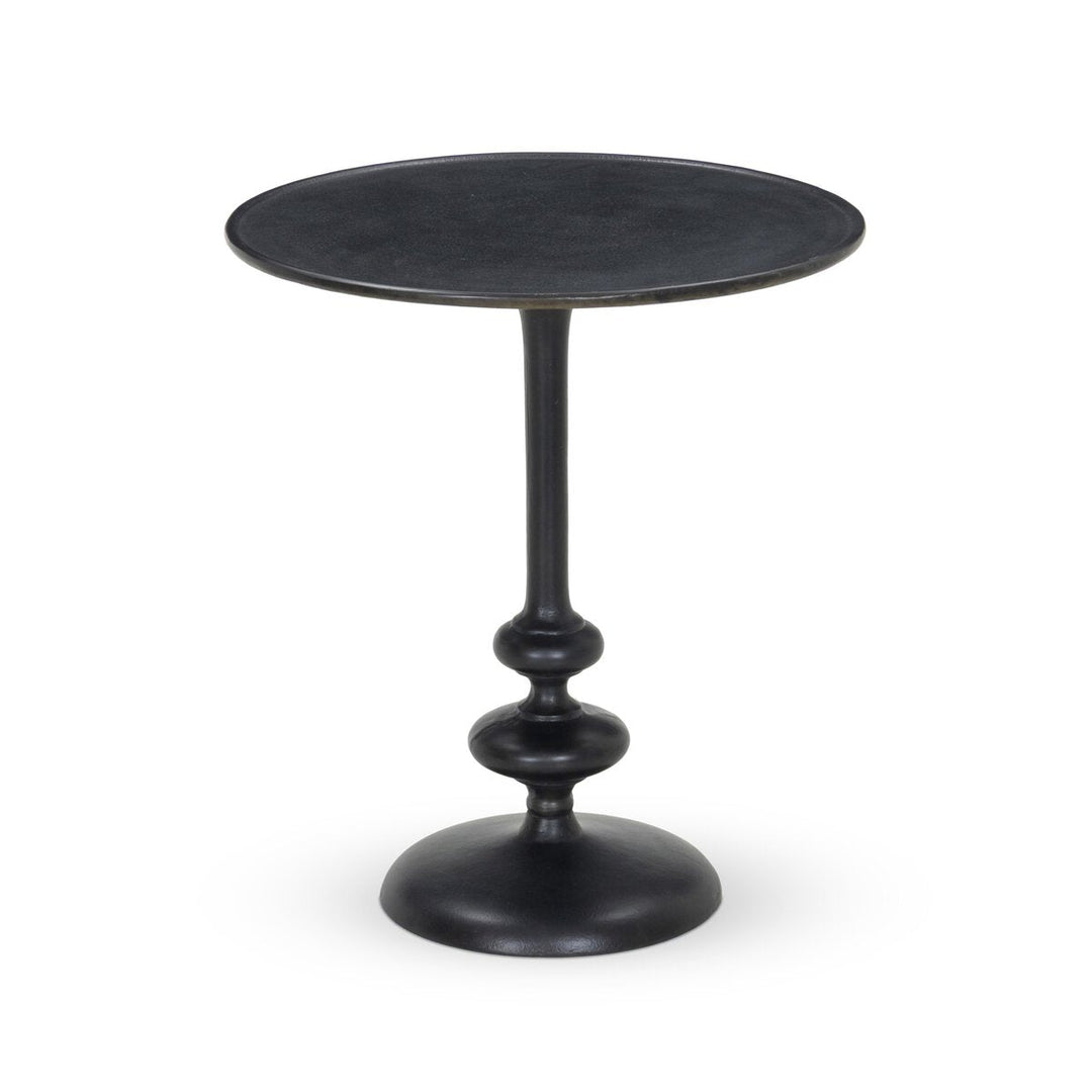 Marlow Matchstick Pedestal Table in Black Antique front studio view - Whats New Furniture Portland OR
