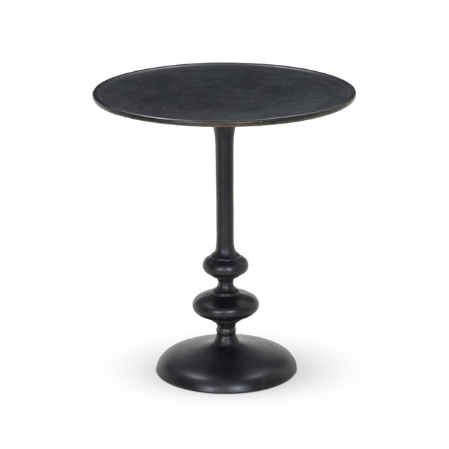 Marlow Matchstick Pedestal Table in Black Antique front studio view - Whats New Furniture Portland OR