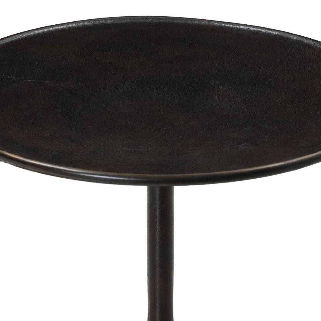 Marlow Matchstick Pedestal Table in Antique Rust side view - Whats New Furniture Portland OR