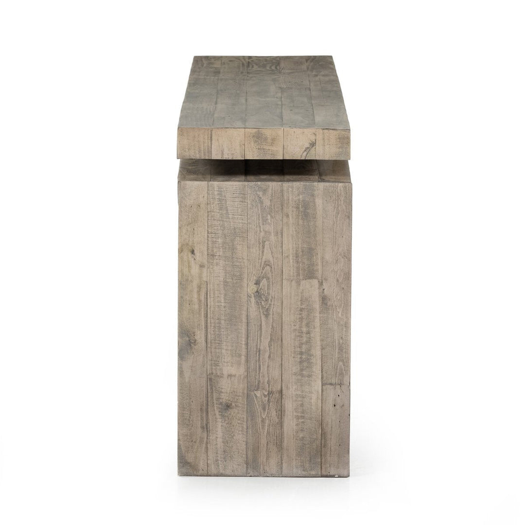 Matthes Console Table - 79" in Weathered Wheat side studio view - Whats New Furniture Portland OR