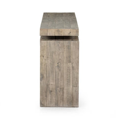 Matthes Console Table - 79" in Weathered Wheat side studio view - Whats New Furniture Portland OR