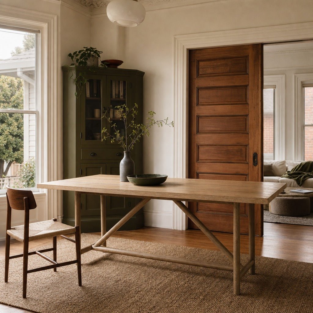 Mika Dining Table styled in Portland NW 23rd Victoriwith a bay window dining room - Whats New Furniture