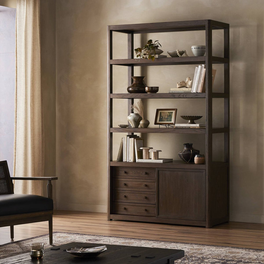 Miko Bookcase in Fawn Oak back view - Whats New Furniture Portland OR