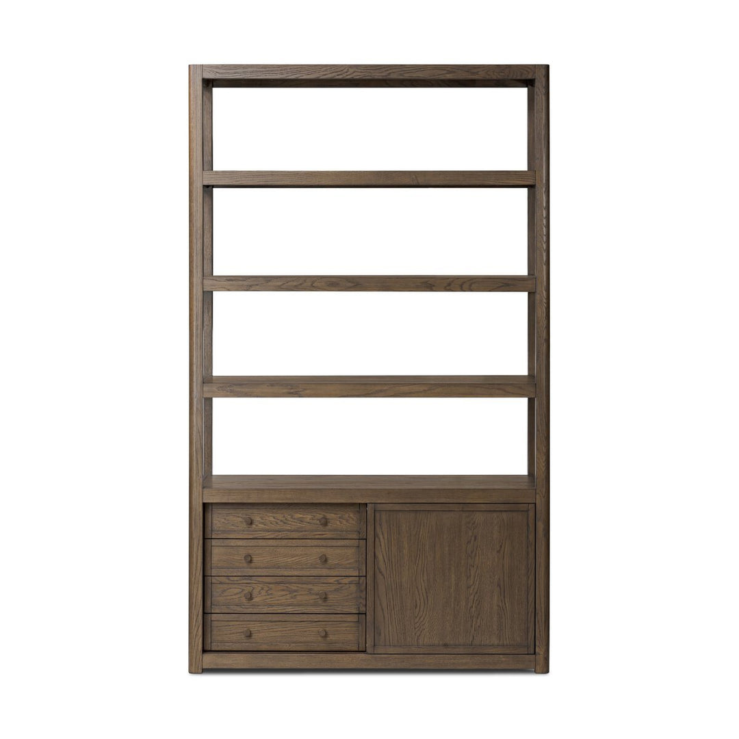 Miko Bookcase in Fawn Oak front studio view - Whats New Furniture Portland OR