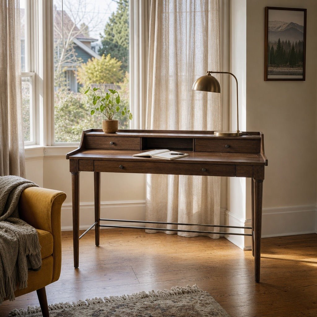 Moreau Desk styled in Portland Hawthorne Craftsmbungalow home office - Whats New Furniture