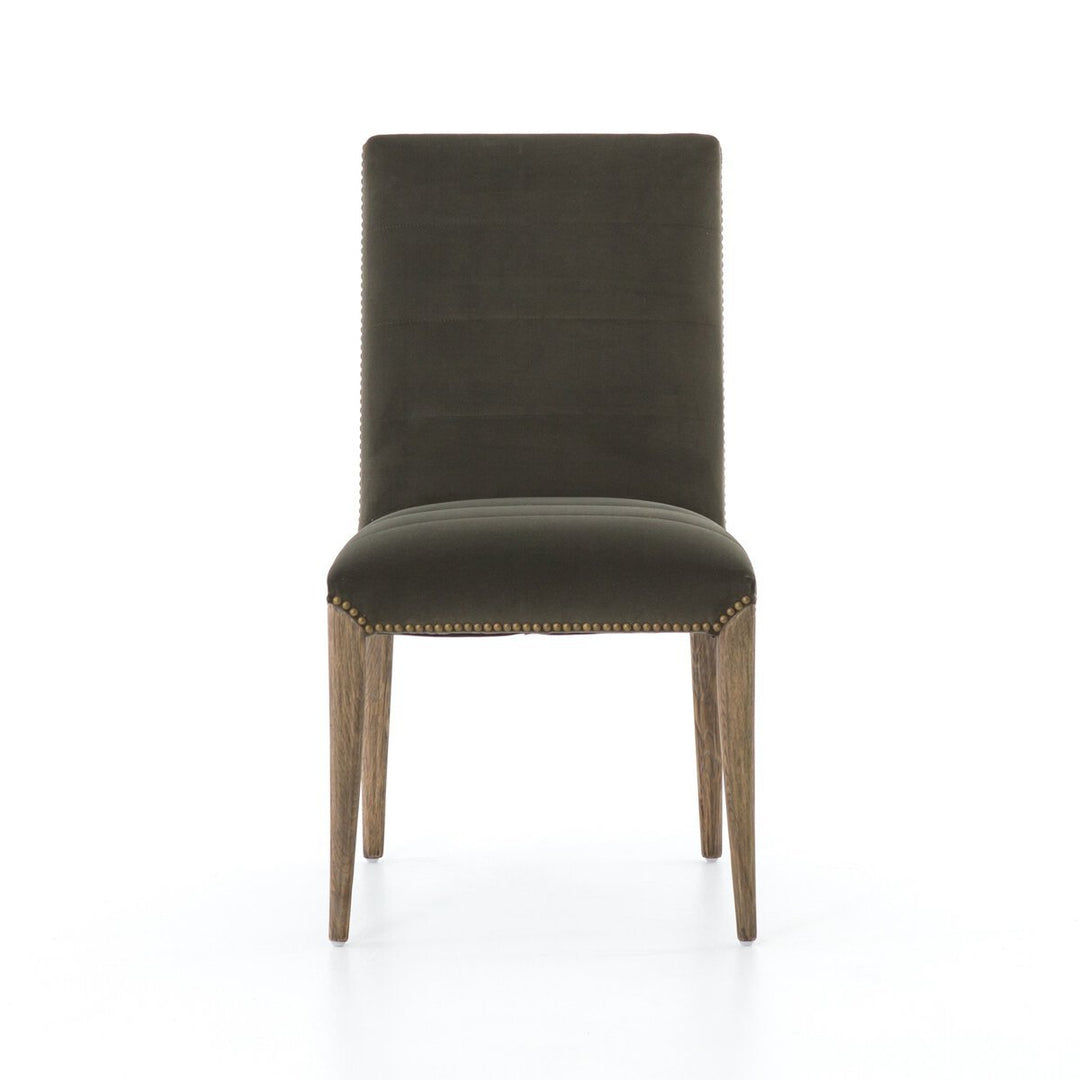 Nate Dining Chair in Modern Velvet Loden front studio view - Whats New Furniture Portland OR