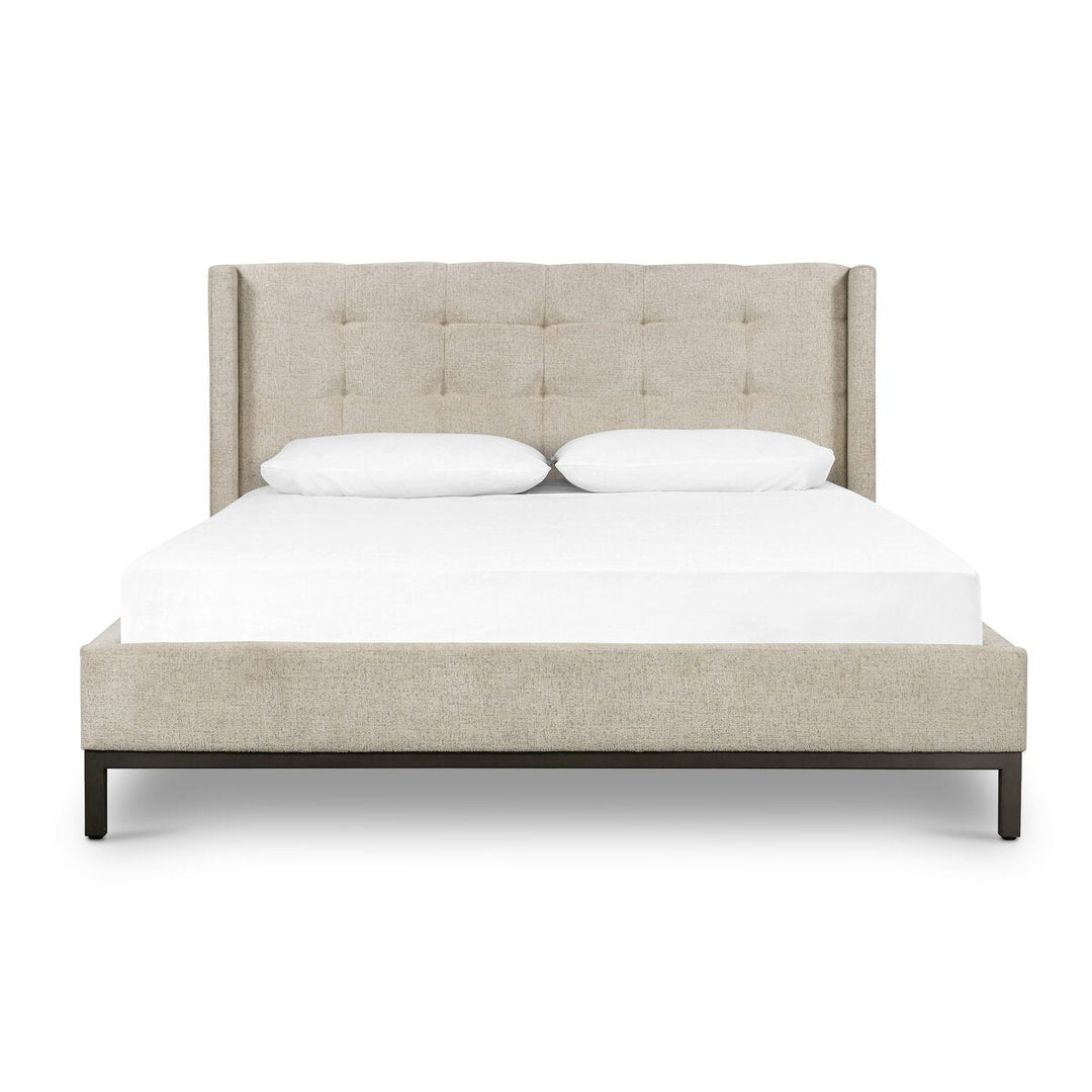 Newhall Bed in Plushtone Linen, King, front studio view - Whats New Furniture Portland OR