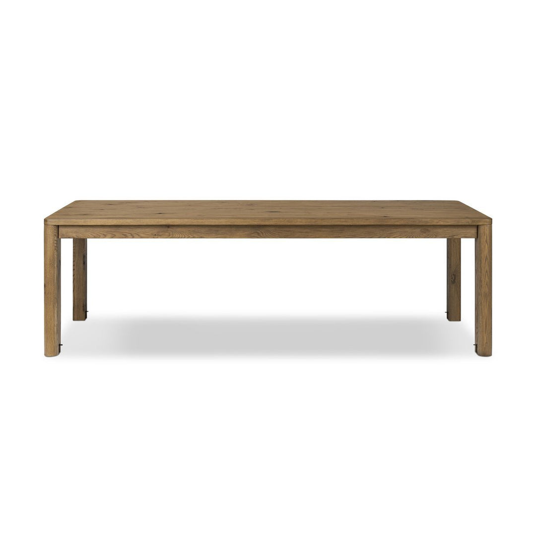 Noeline Extension Dining Table in Resawn Worn Oak / Worn Oak / Brushed Brass front studio view - Whats New Furniture Portland OR