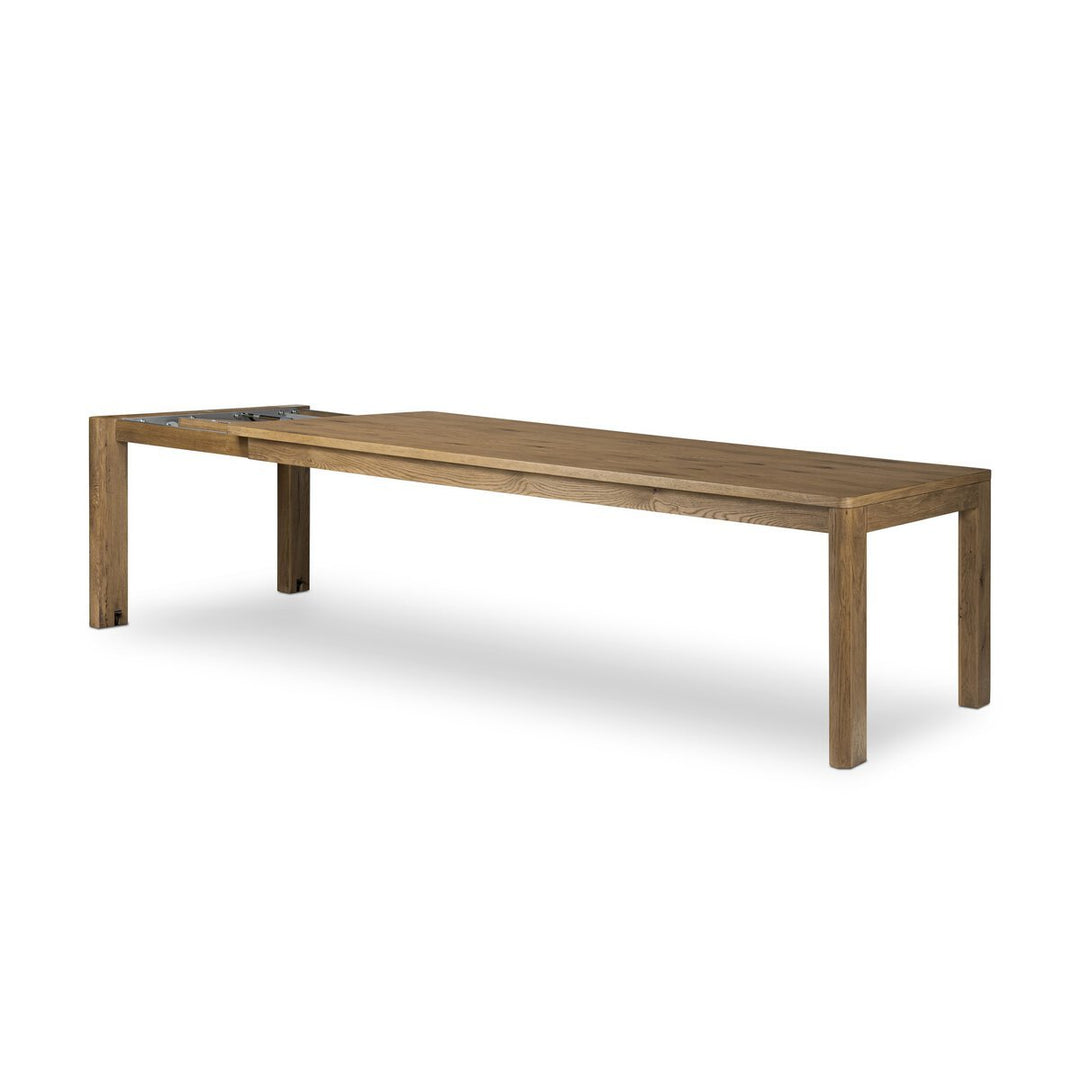 Noeline Extension Dining Table in Resawn Worn Oak detail view - Whats New Furniture Portland OR