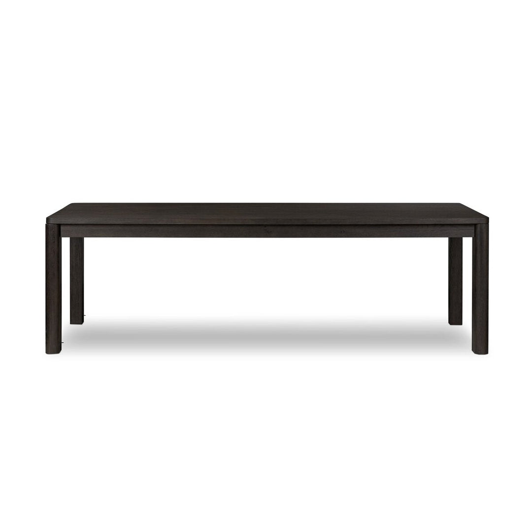 Noeline Extension Dining Table in Smoked Black Resawn Oak front studio view - Whats New Furniture Portland OR