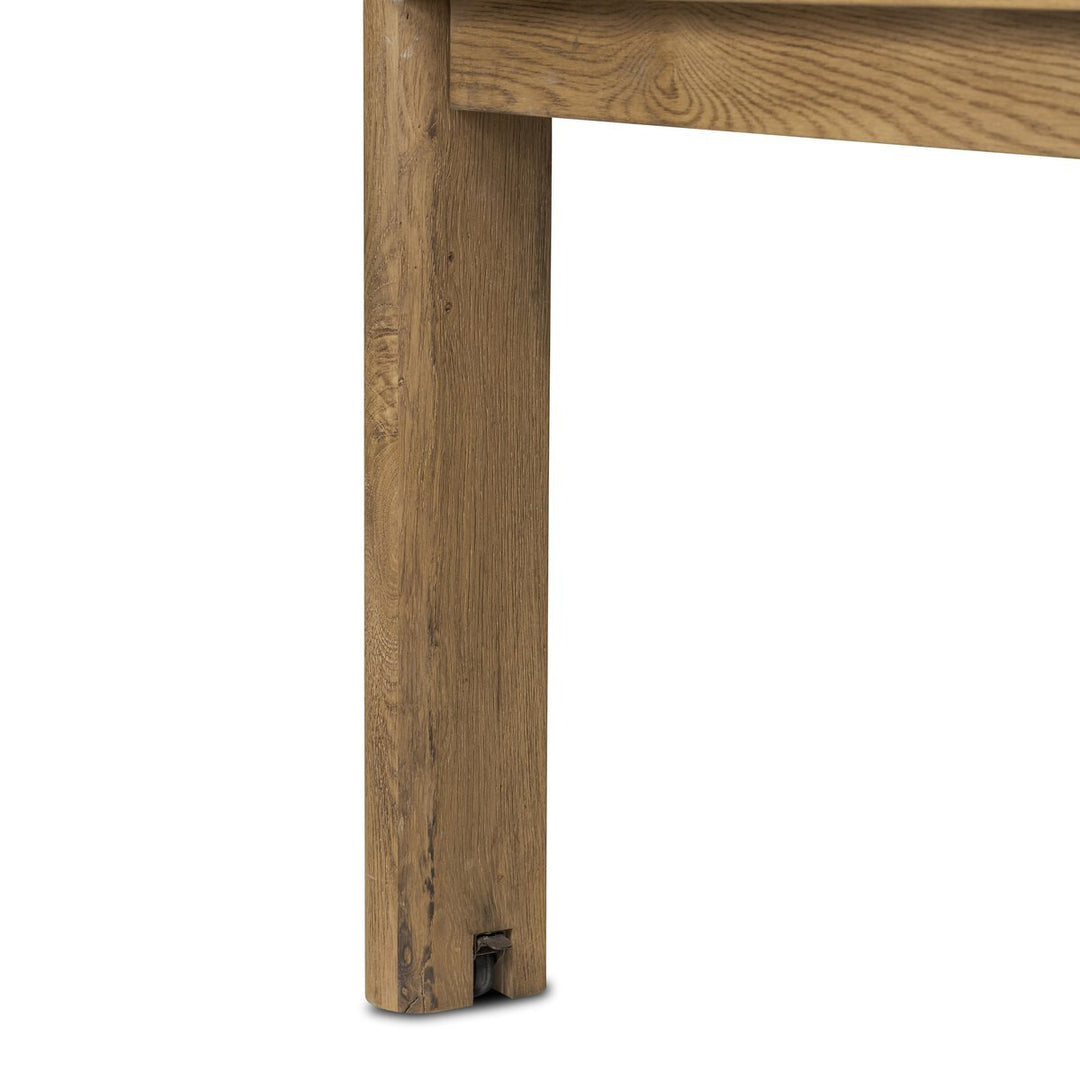 Noeline Extension Dining Table in Resawn Worn Oak detail view - Whats New Furniture Portland OR