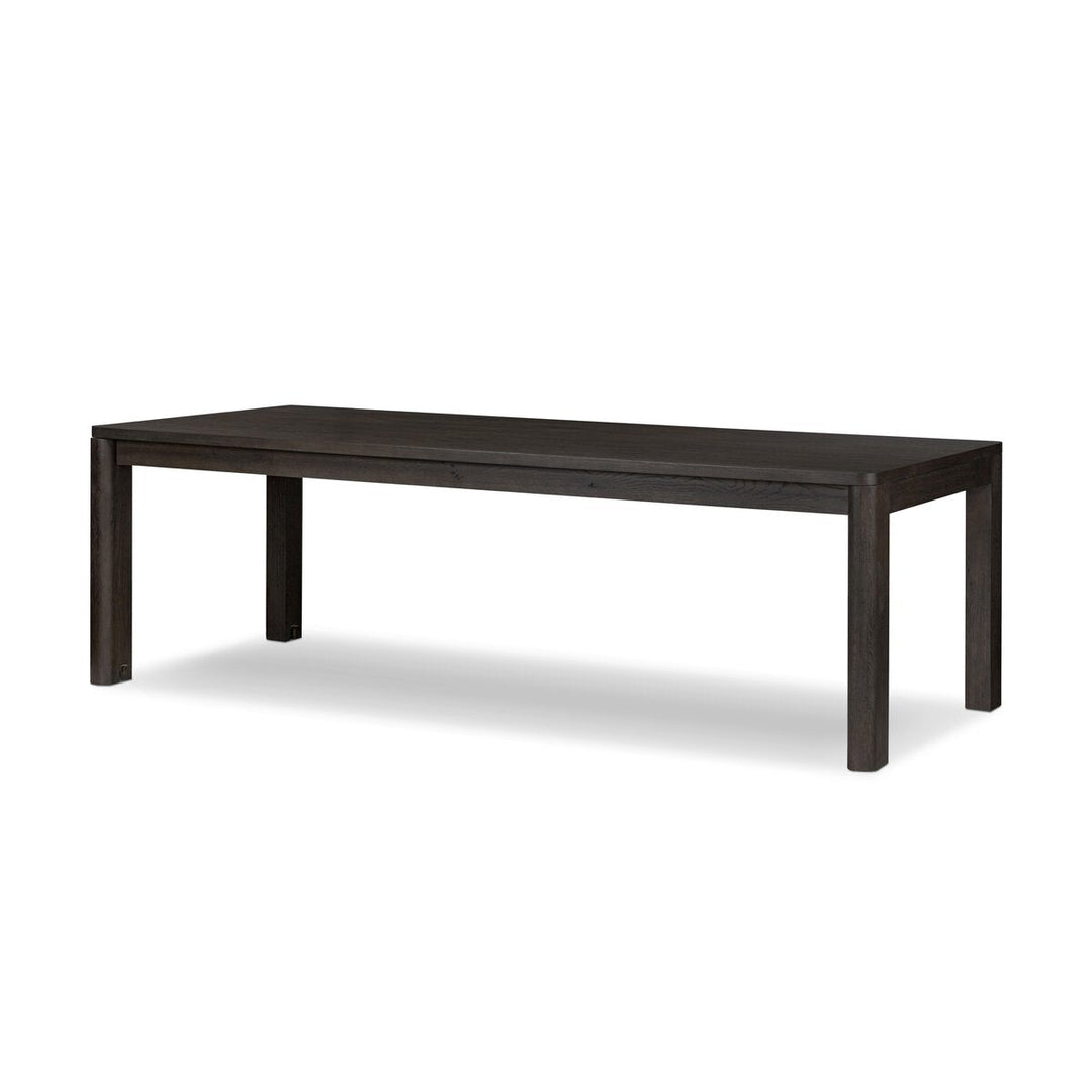 Noeline Extension Dining Table in Smoked Black Resawn Oak three-quarter view - Whats New Furniture Portland OR