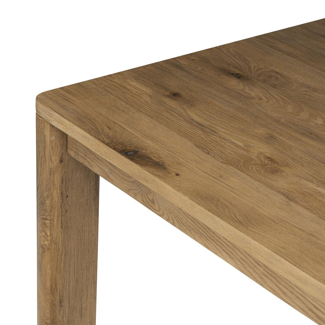 Noeline Extension Dining Table in Resawn Worn Oak detail view - Whats New Furniture Portland OR