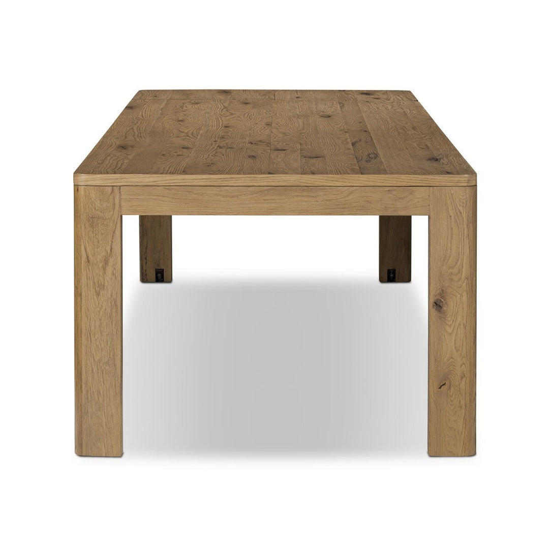 Noeline Extension Dining Table in Resawn Worn Oak side view - Whats New Furniture Portland OR