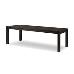 Noeline Extension Dining Table in Smoked Black Resawn Oak / Smoked Black Oak / Dark Iron three-quarter studio view - Whats New Furniture Portland OR