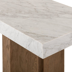 Olympia Console Table in White Carrara Marble third detail view - Whats New Furniture Portland OR