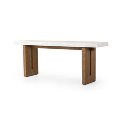 Olympia Console Table in White Carrara Marble three-quarter studio view - Whats New Furniture Portland OR