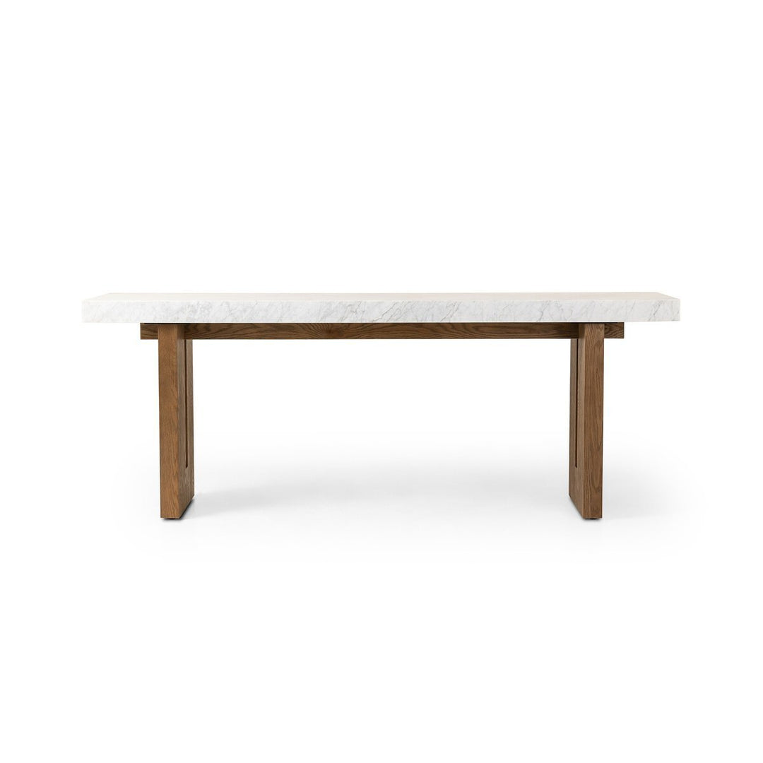 Olympia Console Table in White Carrara Marble front studio view - Whats New Furniture Portland OR