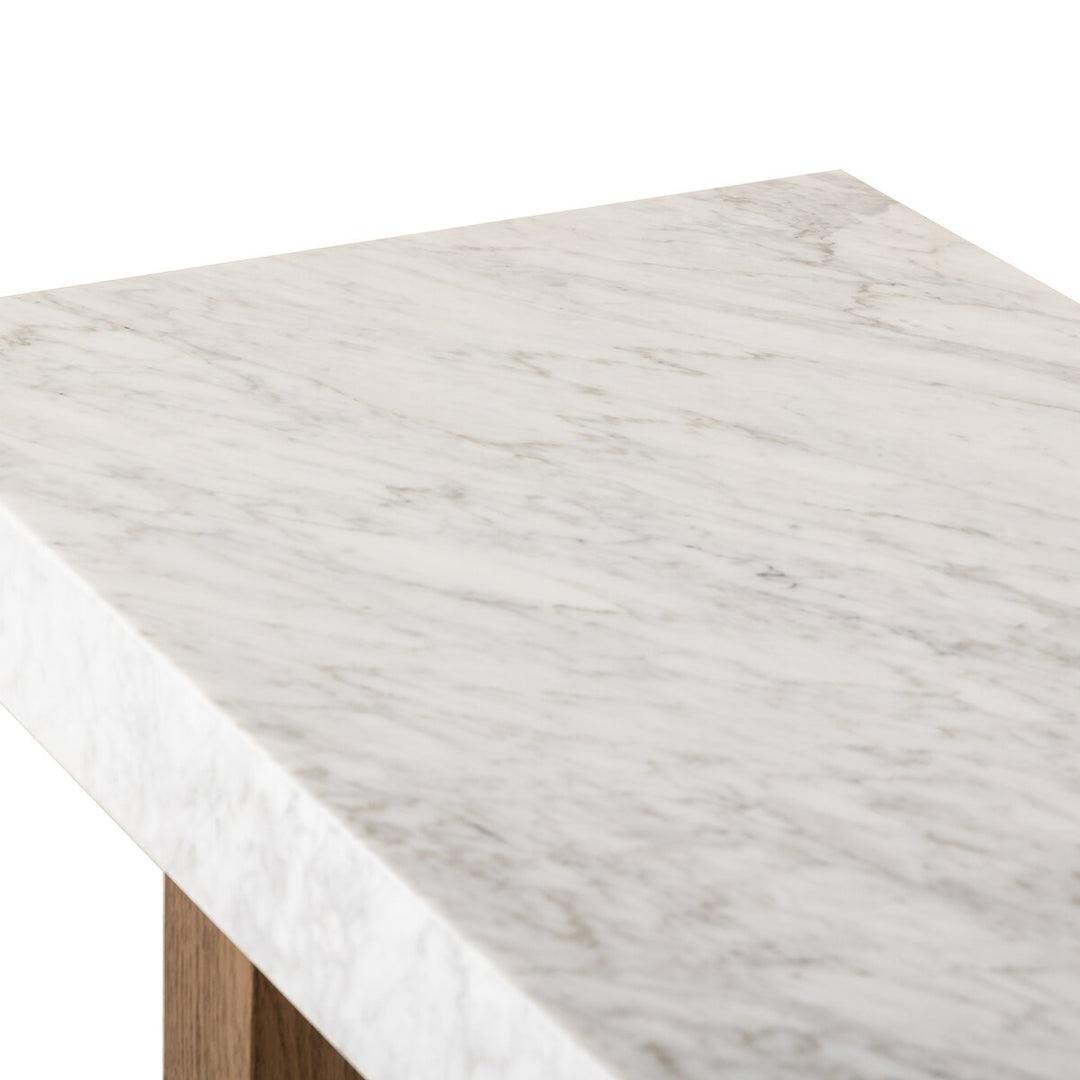 Olympia Console Table in White Carrara Marble fourth detail view - Whats New Furniture Portland OR
