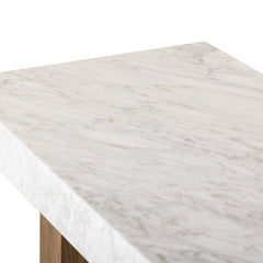 Olympia Console Table in White Carrara Marble fourth detail view - Whats New Furniture Portland OR