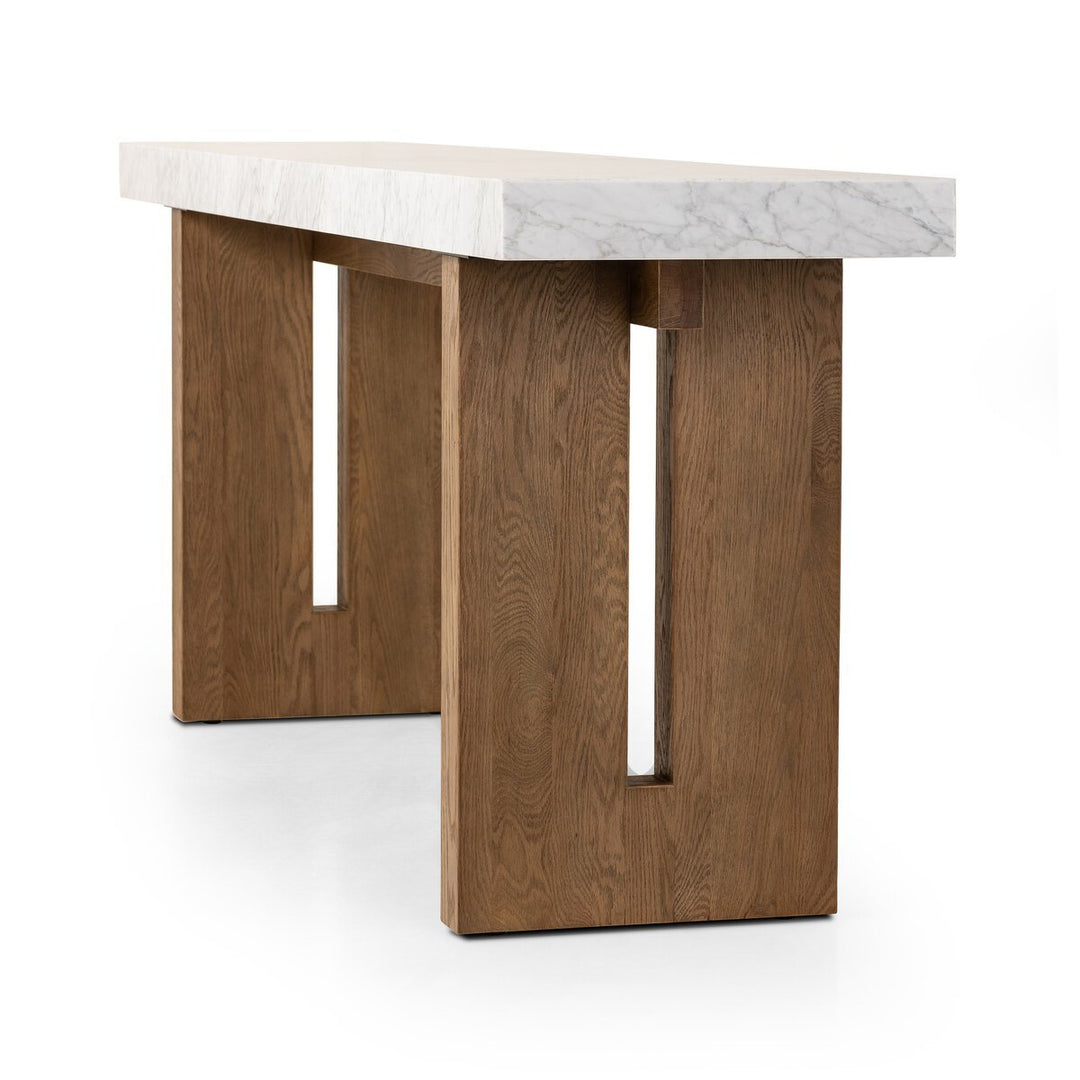 Olympia Console Table in White Carrara Marble second detail view - Whats New Furniture Portland OR