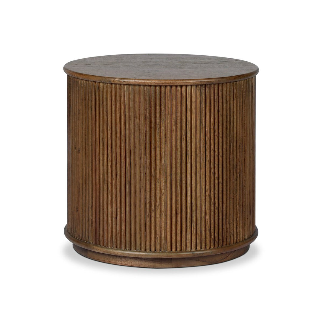 Ona End Table in Amber Mindi Veneer front studio view - Whats New Furniture Portland OR