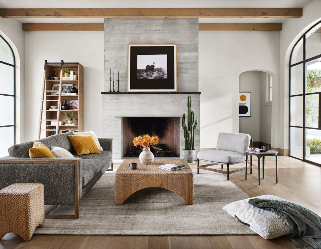 Otis Sofa in Arden Charcoal in a Four Hands styled living room - Whats New Furniture Portland OR