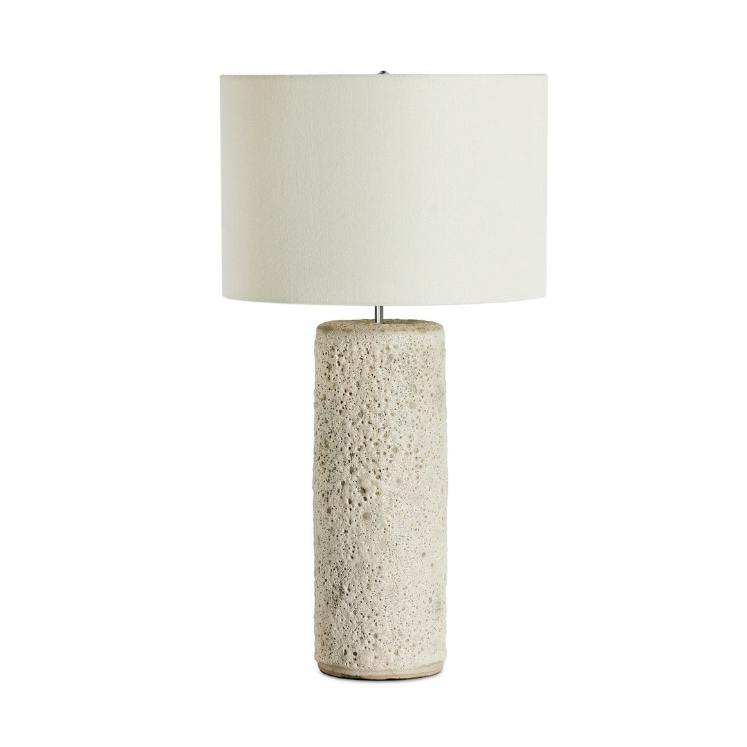 Ozer Table Lamp in Reactive White Glaze front studio view - Whats New Furniture Portland OR