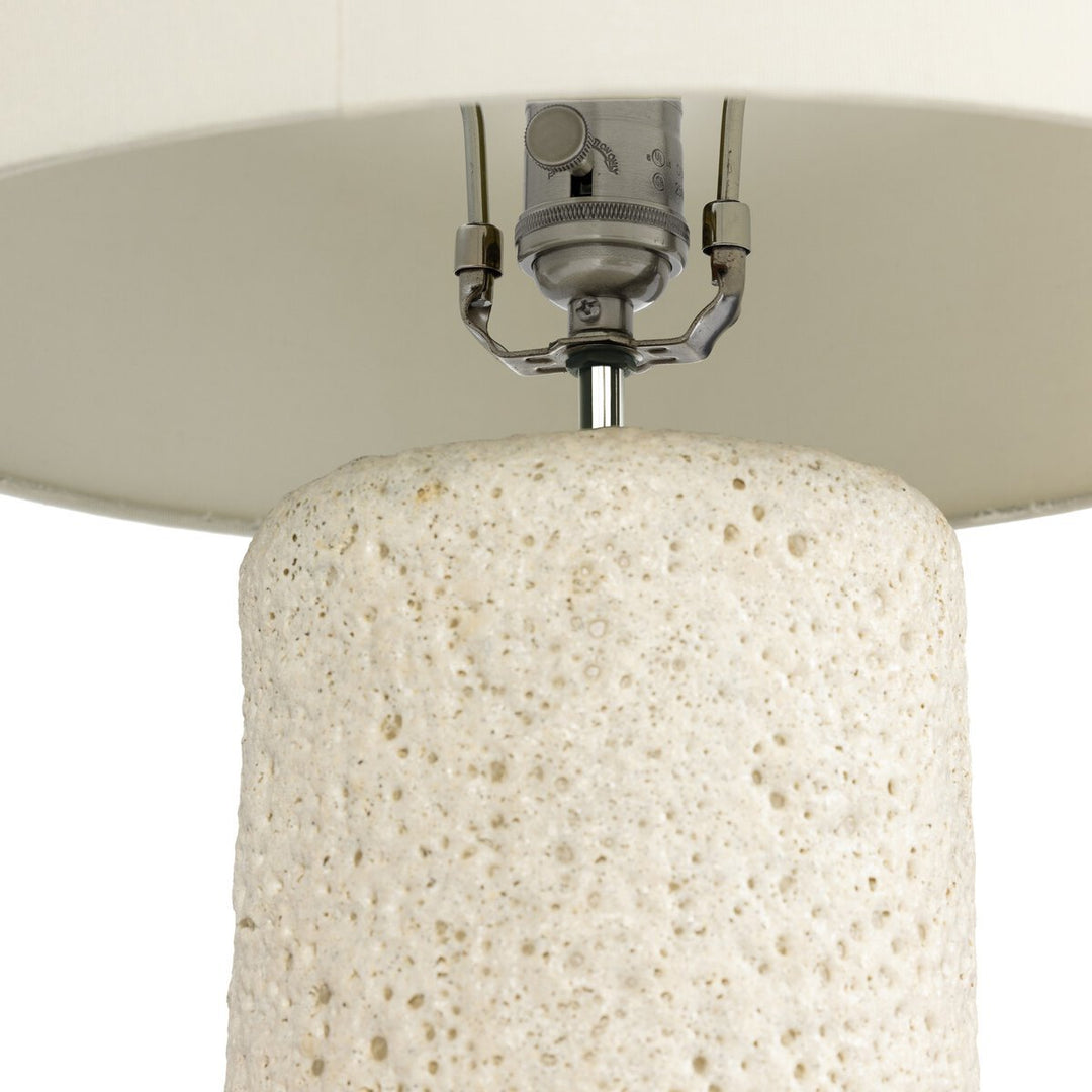 Ozer Table Lamp in Reactive White Glaze detail view - Whats New Furniture Portland OR