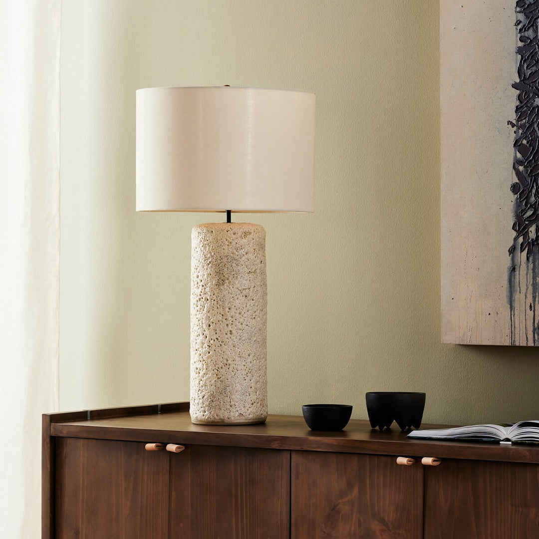 Ozer Table Lamp in Reactive White Glaze back studio view - Whats New Furniture Portland OR