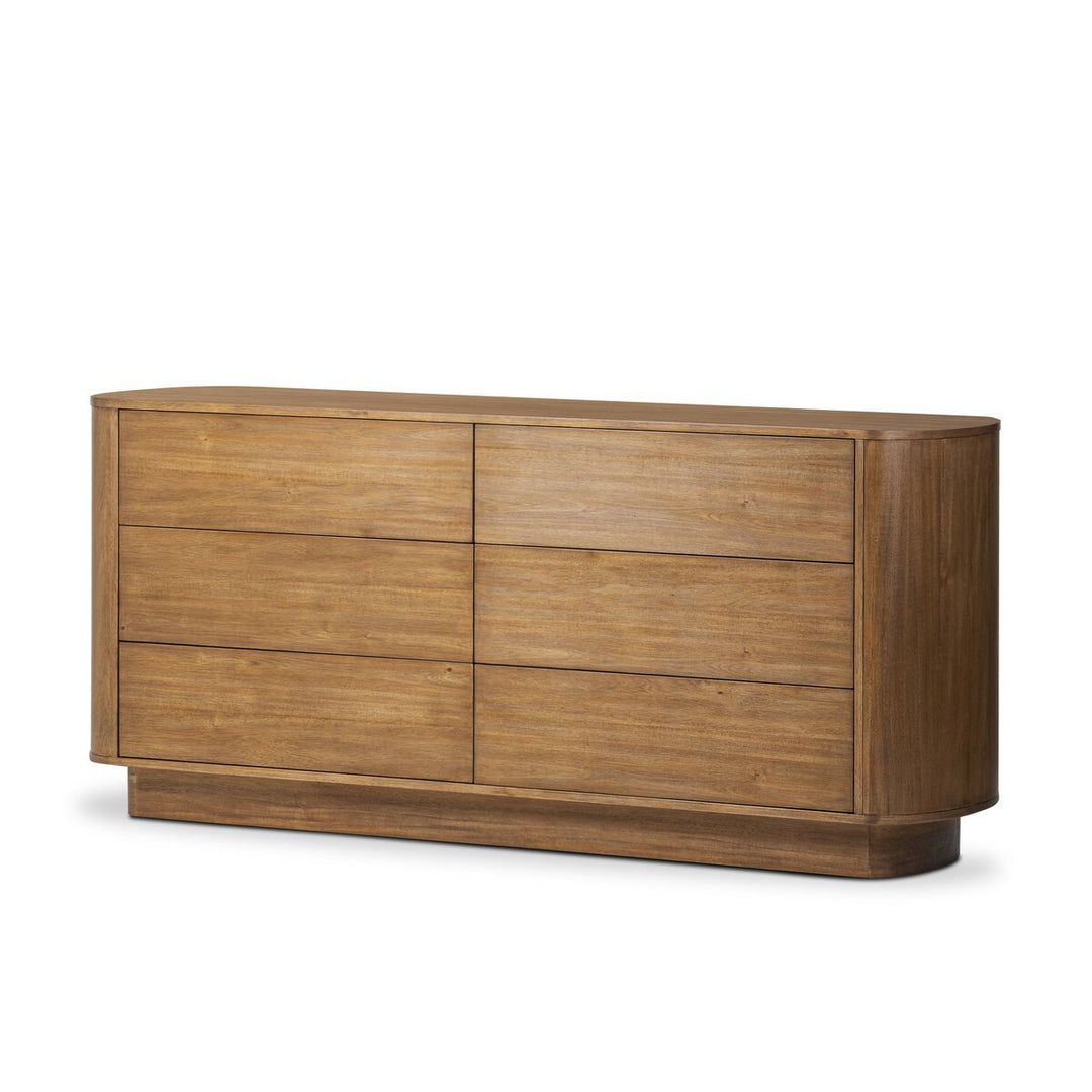 Paden 6 Drawer Dresser in Seasoned Brown Acacia three-quarter view - Whats New Furniture Portland OR