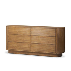 Paden 6 Drawer Dresser in Seasoned Brown Acacia three-quarter view - Whats New Furniture Portland OR