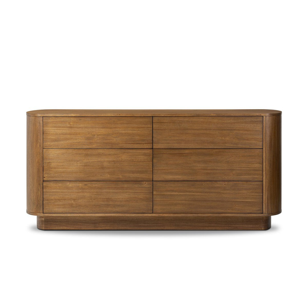 Paden 6 Drawer Dresser in Seasoned Brown Acacia front studio view - Whats New Furniture Portland OR