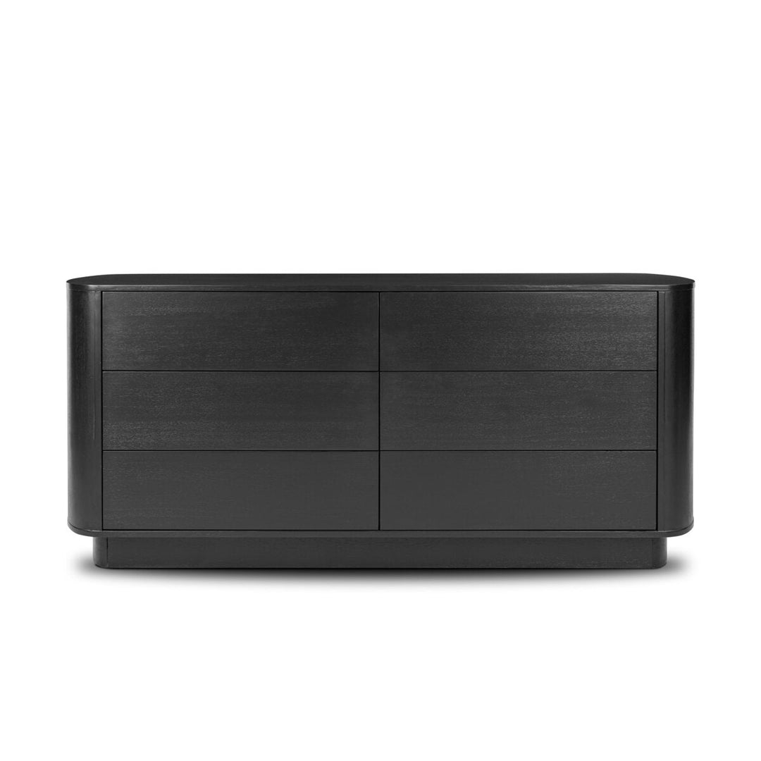 Paden 6 Drawer Dresser in Aged Black Acacia front studio view - Whats New Furniture Portland OR