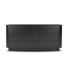 Paden 6 Drawer Dresser in Aged Black Acacia front studio view - Whats New Furniture Portland OR